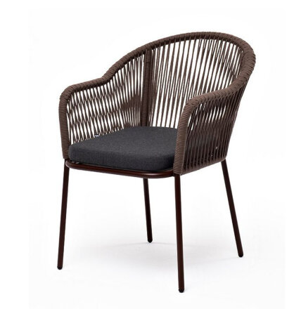 Плетеный стул из роупа Лион коричневый, ткань темно-серая в Москве 