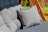 Садовые качели Lyon из массива сосны с серыми подушками в Москве 