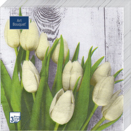Салфетки Art bouquet бумажные белые тюльпаны 33х33 3сл 20шт в Москве 