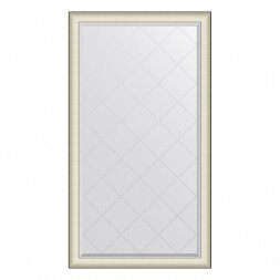 Зеркало с гравировкой в багетной раме Evoform белая кожа с хромом 78 мм 94х169 см