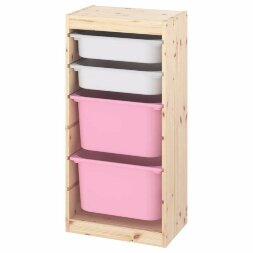 Ящик для хранения с контейнерами TROFAST 2М/2Б белый/розовый Икеа