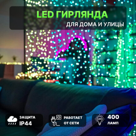 Гирлянда электрическая Twinkly 400 LED 3x2 м прозрачный IP44 со стартовым шнуром в Москве 