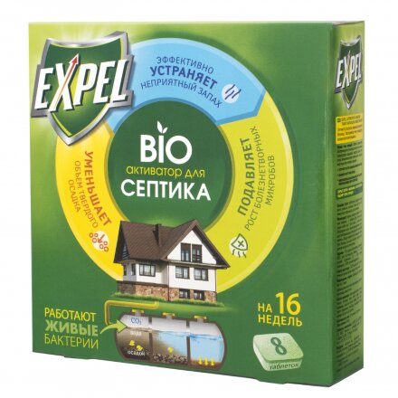 Биоактиватор Expel для дачных туалетов и септиков, таблетки в картонной упаковке, 8шт. в Москве 