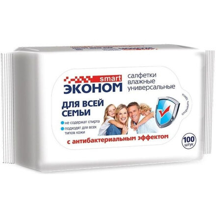 Влажные салфетки Эконом Smart, антибактериальные, 100 шт в Москве 
