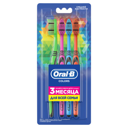 Зубная щетка Oral-B Color Collection для всей семьи, средней жесткости, 4 шт в Москве 