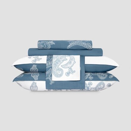 Комплект постельного белья Togas Мааз белый с синим Двуспальный евро в Москве 