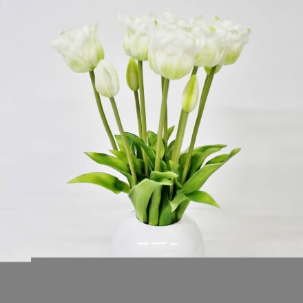 Тюльпаны Конэко-О 10150_х2_10161 в белом кашпо 45 см в Москве 